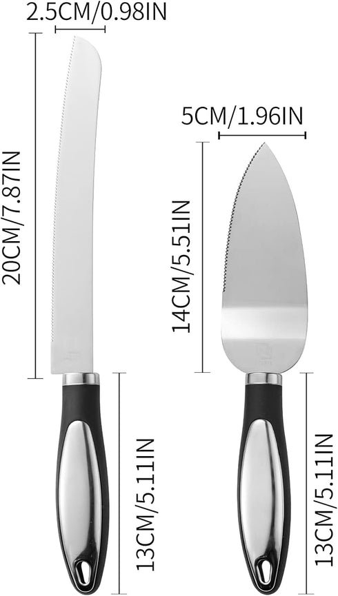 Cake Knife and Server Set, Cake Cutter and Pie Spatula, Cake Server and Knife Set of 2 with Non-Slip Swirl Grip, Cake Cutting Set for Wedding Cake...