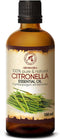 Citronella Essential Oil 3.4 Fl Oz (100ml) - Glass Bottle - Cymbopogon Winterianus - 100% Pure & Natural Citronella Oil for Massage - Sauna - Cosm...