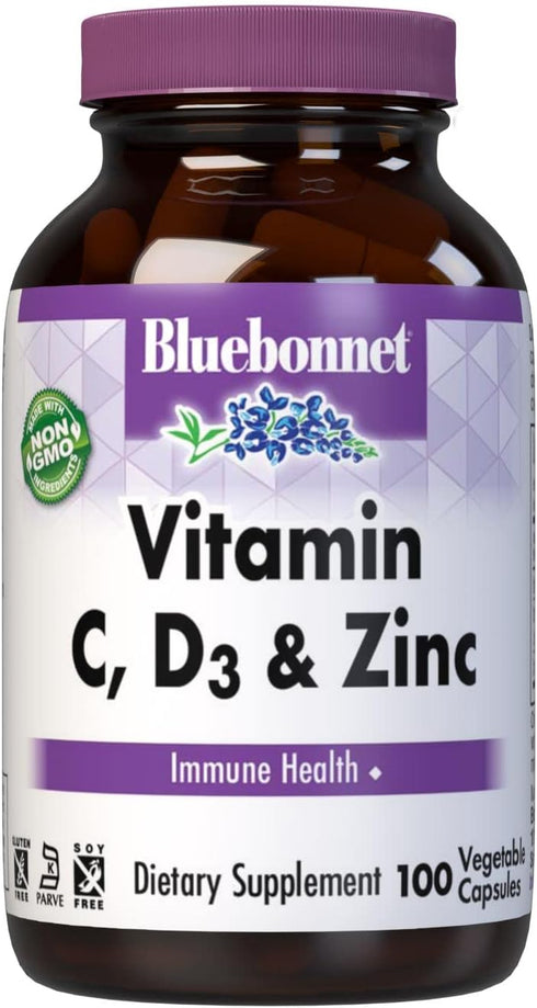Bluebonnet Nutrition Vitamin C, D3 & Zinc, for Immune Health and Respiratory Function*, Soy-Free, Gluten-Free, Non-GMO, Kosher Certified, Dairy-Fr...