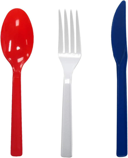 Party Essentials Patriotic Assortment Hard Plastic Combo Pack, Disposable Cutlery, Red/White/Blue, 204 Pieces/ 68 Place Settings...