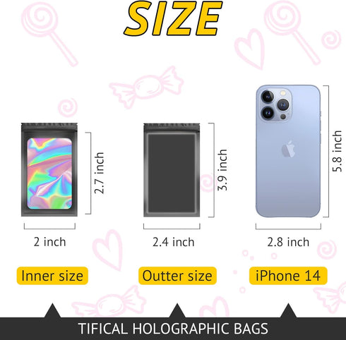 100 PCS Smell Proof Bag, Holographic Bags Packaging Bags for Small Business, Foil Freshies Bags for Food Storage, Sample Bags Resealable Bags for ...