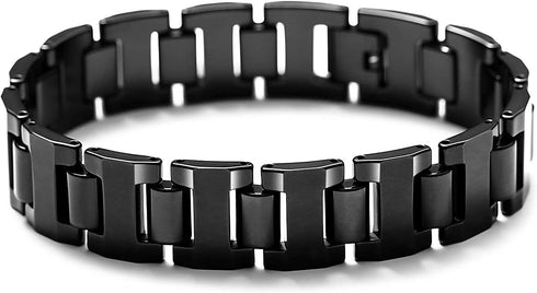 Urban Jewelry Mens Link Bracelet, Stylish Solid Tungsten Bracelet for Men (8.3 Inches, Matte Black, Shiny Black and Silver Option)...
