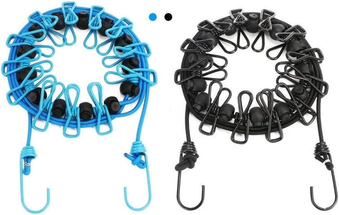 2 Pack Portable Clothesline with 12 Clothespins, Windproof Travel Stretchy Retractable Elastic Laundry Clothes Line for Backyard, Vacation Hotel, ...