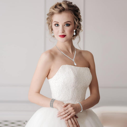 Yolev Bride Wedding Jewelry Set Wedding Rhinestones Necklaces Bridal Crystal Teardrop Dangle Earrings and Bracelet Bridesmaid Jewelry Accessories ...