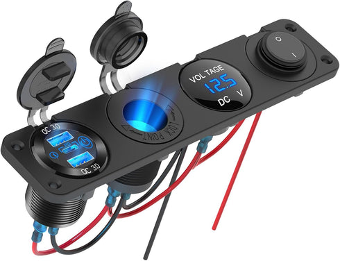 4 in 1-12V USB Outlet RV Accessories Marine Switch Panel Plug, PD3.0 and Dual QC3.0 Car USB Port Aluminum Charger, Lighted 150W Cigarette Lighter ...