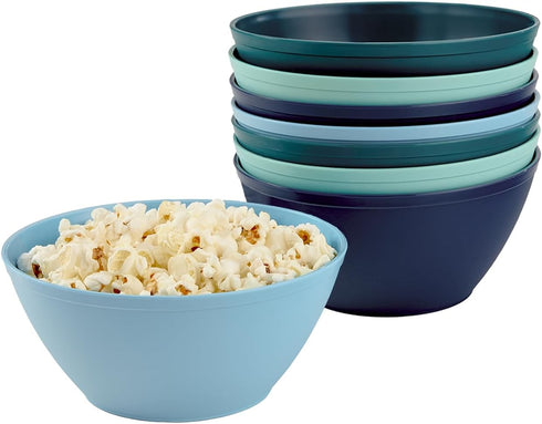 US Acrylic Unbreakable 28 oz. Plastic Stackable Cereal Bowls for Snacks & Ice Cream in Coastal Colors (Set of 8) 6-inch Reusable, BPA-Free, Made i...