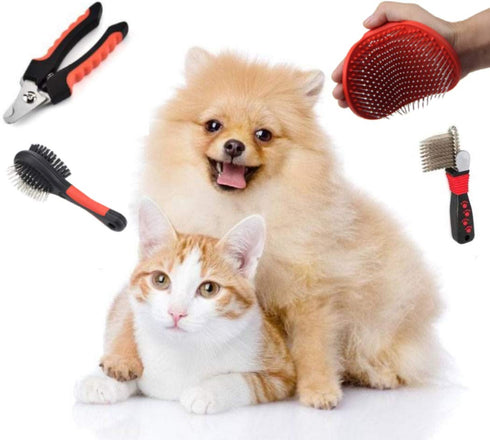Dog Brush Kit (4 Pieces) - For Shedding, Undercoat Rake for Dogs, Small or large Long and Short Haired Dog, Cat, and Puppy- Safe & Effective inclu...