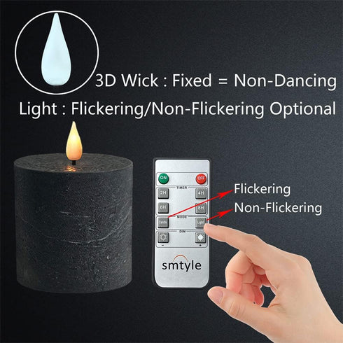 smtyle Halloween Black Fllickering Flameless Candles Home Decor Battery Operated with None-Moving Flame Wick LED Pillar Candle 3 x 3 inch...