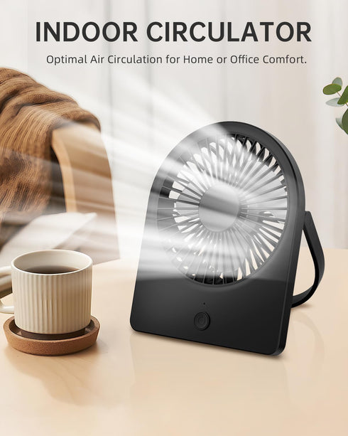 3.5" USB FAN, Strong Wind Ultra Quiet Small Desk Fan Foldable 3 Speeds Adjustable, USB Corded Powered Personal Fan for Home, Office, Desktop, Blac...