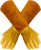 Heavy Duty Long Leather Garden Gloves Thorn and Cut Proof Garden Work Gloves (Medium, Yellow)...