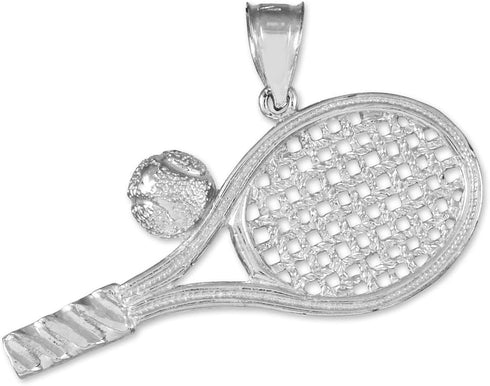 Sports Charms Sterling Silver Smashing Racquet and Ball Charm Tennis Pendant...