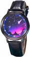 LED Touch Screen Watch Unique Cool Watch Meteor Shower/Wish Tree Brain/Universe Milky Way/Simple Black Dial Watch with Soft Leather Strap Black Ba...