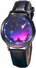 LED Touch Screen Watch Unique Cool Watch Meteor Shower/Wish Tree Brain/Universe Milky Way/Simple Black Dial Watch with Soft Leather Strap Black Ba...
