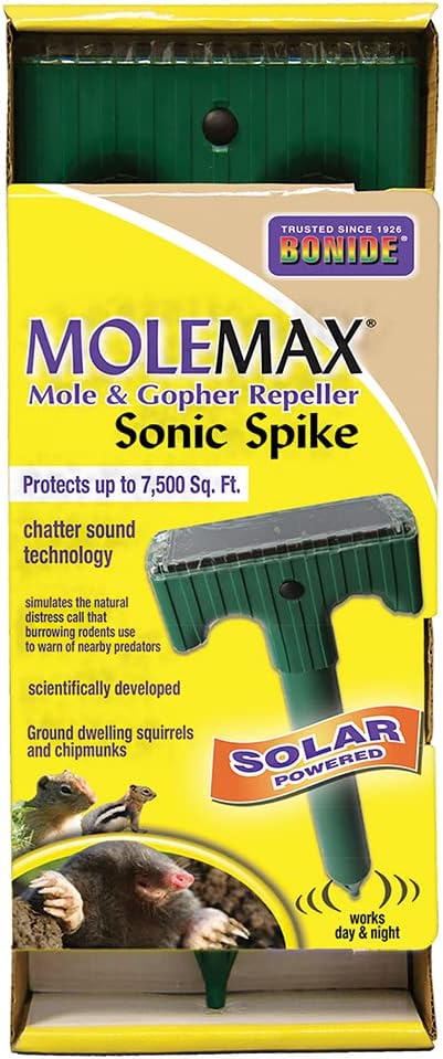 Bonide (BND61121) - Molemax Sonic Spike Repeller, Solar Powered Mole and Gopher Repellent...