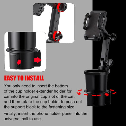 Cell Phone Holder for Car, Car Cup Holder with Phone Mount, Multifunctional Cup Holder, 360 Degrees Rotation Cup Holder Cellphone Mount, 2-in-1 Cu...