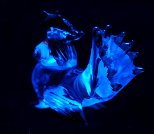 Garden Deco Glow in The Dark Blue Cock Hand Blown Art Glass Figurine Ornament Sculpture...