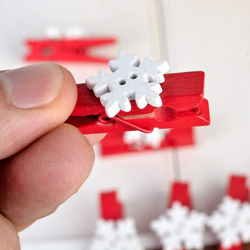 Pack of 50pcs Christmas Clips, Snowflake Red Wood Clothespins for Game Favors Craft, Wood Clips Set for Card Paper Photo Photography Activity (Red...