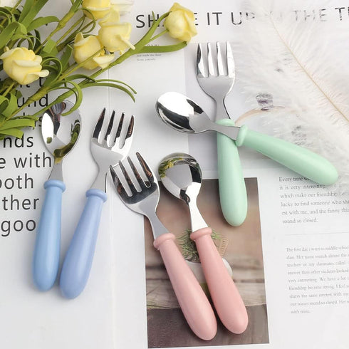 Pimoys 12 Pieces Toddler Utensils Kids Silverware Set Baby Forks and Spoons, Stainless Steel Childrens Safe Cutlery with Round Handle for Self Fee...