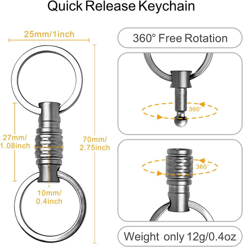 Noopel Quick Release Keychain 1 Pack, Titanium Key Ring Detachable Heavy Duty Keyring Mens Car Key Holder with 2 Stainless Steel Key Rings...