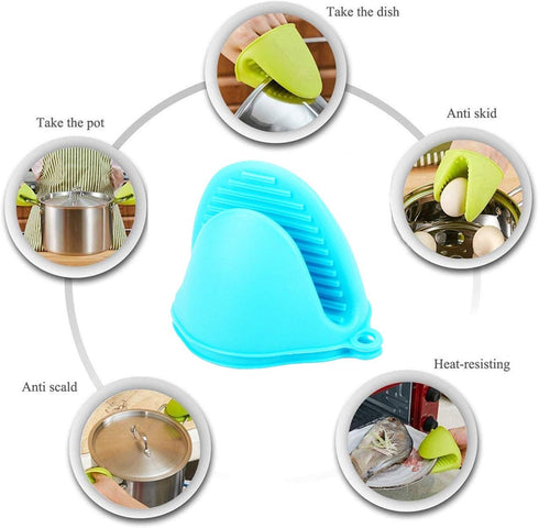 2 Pairs Mini Oven Gloves Silicone Heat Resistant Cooking Pinch Mitts Potholder for Kitchen Cooking & Baking (Red and Blue)...