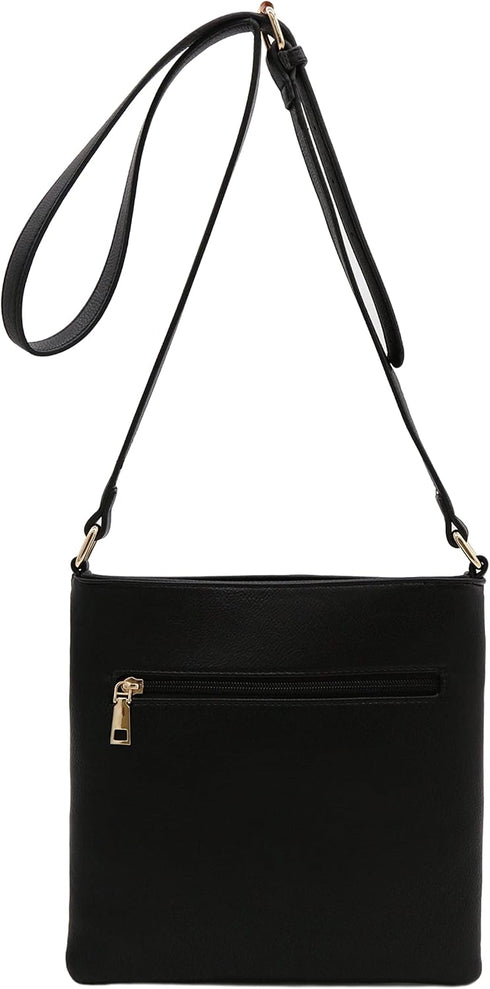 Medium Size Solid Modern Classic Crossbody Bag with Gold Plate...