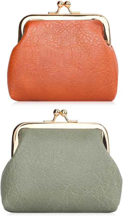 Oyachic 2 Packs Leather Coin Purse PU Car Change Holder Kiss lock Change Pouch with Clasp Vintage Wallets Small Money Bag For Men & Women (Green+B...