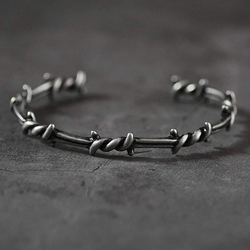 Men Bangle Open Cuff Twist Thorns Wire Titanium Steel Geometric Bracelet Open Cuff Barbed Jewelry Viking Bangles...