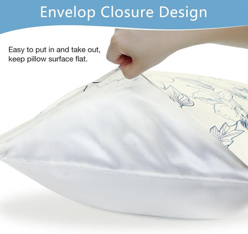 Blue Floral Silk Pillowcases Standard, Reversible Satin Pillow Cases for Hair and Skin Envelope Closure, 22 Momme 6A Grade 100% Silk 20"x26"...