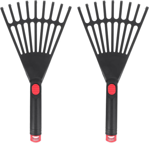 Lawn Rake Head Hand Rake Garden Tool, 2PCS Plastic Hand Rake Soil Tiller with Ergonomic Handle, Small Rake for Leaves, Gardening, Cultivating, Loo...