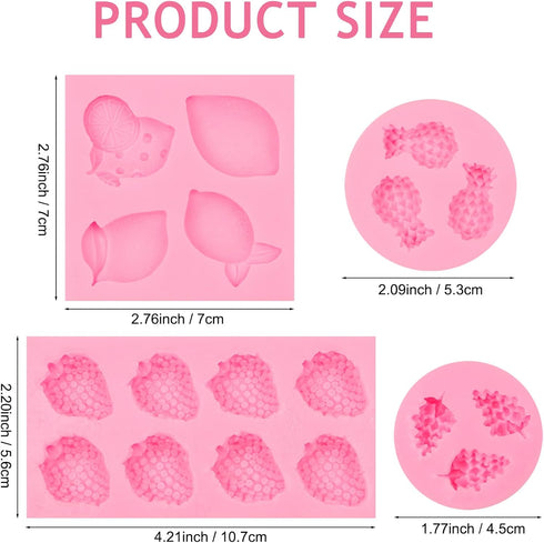 Silicone Fruit Snack Molds, 3D Strawberry Lemon Fondant Baking Molds, Mini Pineapple Grape Chocolate Molds for Cake Decoration Cupcake Topper Cook...