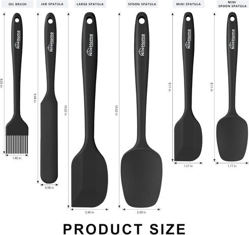 NileHome Silicone Spatula Set 6 Pieces Food Grade Kitchen Utensils with Silicone Brush Heat Resistant BPA-free Rubber Spatula for Scraping, Baking...