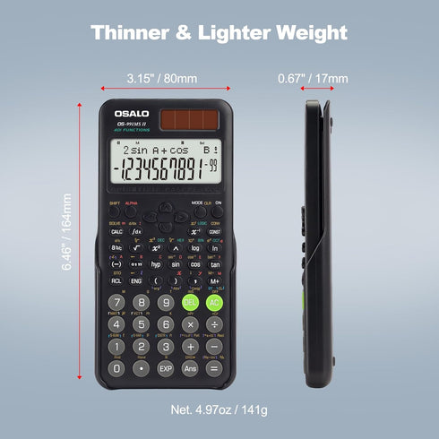 OSALO Scientific Calculator 401 Function 10+2 Digits Display Solar Battery Calculators Fraction Statistics Integral for Middle and High School Col...