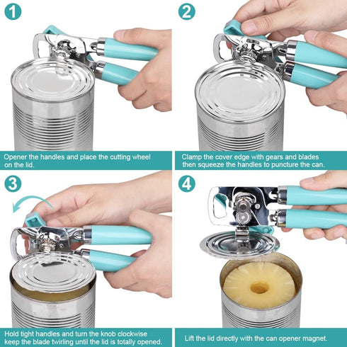 Safe Cut Can Opener Manual handheld, No-Trouble-Lid-Lift Can Opener with Magnet, Built in Bottle Opener, Stainless Steel Sharp Blade, Heavy Duty a...
