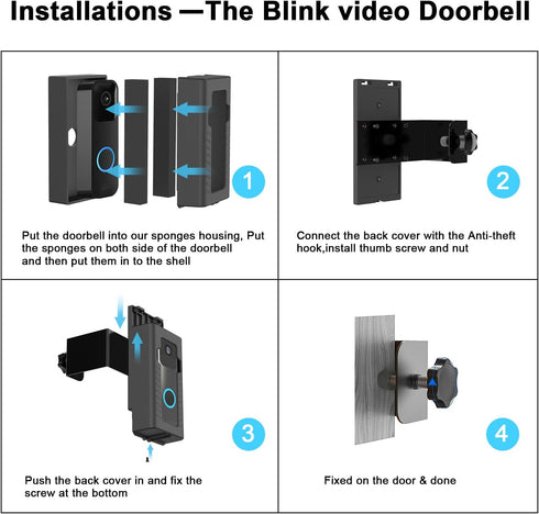 Anti-Theft Blink Doorbell Door Mount,No-Drill Mounting Bracket for Blink Video Doorbell cover Holder Not Block Doorbell Sensor Easy to Install Bli...
