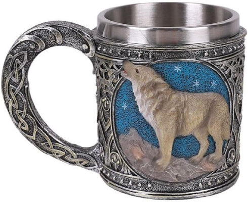 Pacific Giftware Celtic Wolf Resin Figurine Stainless Steel Inner Mug...