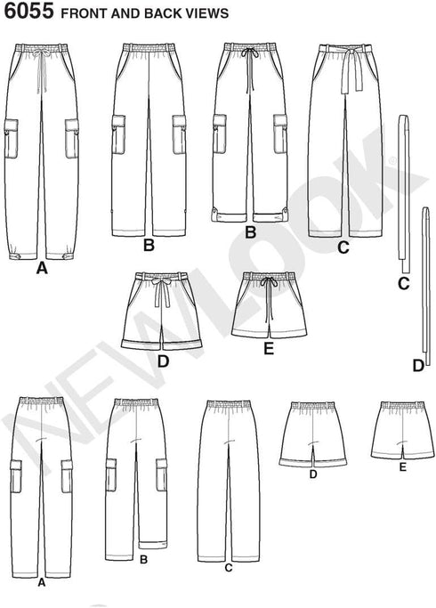 New Look 6055 Misses' Pants and Shorts Sewing Pattern, Size A (6-8-10-12-14-16)...