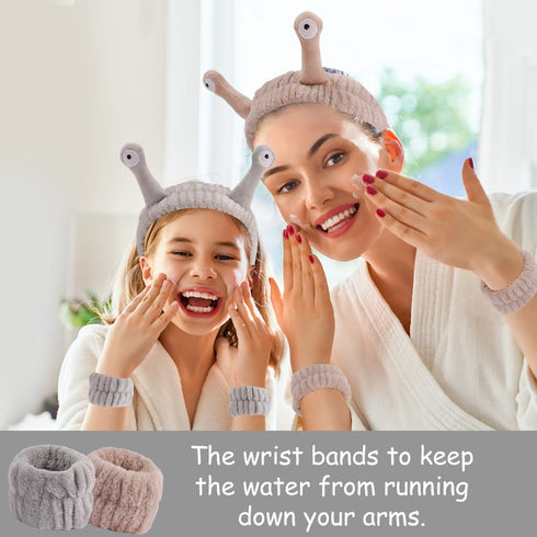 Snail Face Wash Headband Spa Headband for Women Wristband Cute Skincare Headbands Coral Fleece Wrap Hair Band Spa Accessories for Makeup Shower Sp...