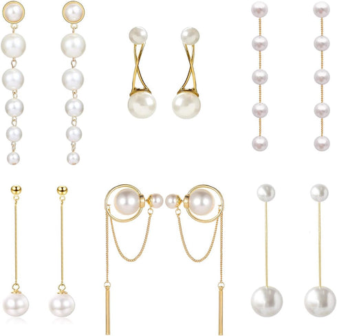 Big Simulated Pearl Long Tassel Drop Earrings for Women Double Sided Front Back Cross Imitation Pearl Dangle Earrings...