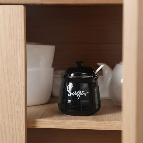HAOTOP Farmhouse Porcelain Sugar Bowl with Lid and Spoon 12oz,Easy to Clean (Black)...