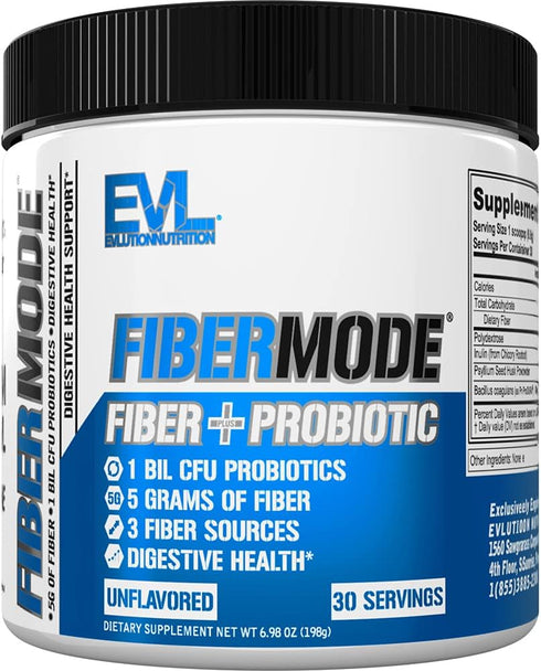 Evlution Nutrition FiberMode - Fiber + Probiotic Powder - Digestive Health & Immune Support - 1bil CFU Probiotics + 5g Fiber - Gluten Free & Vegan...