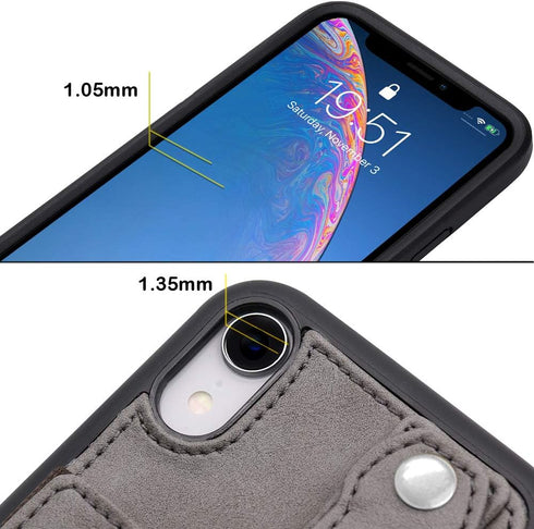 TOOVREN Case for Wallet Case for Women Men with Leather Card Holder Wallet Case (Gray, Case for iPhone XR 6.1")...