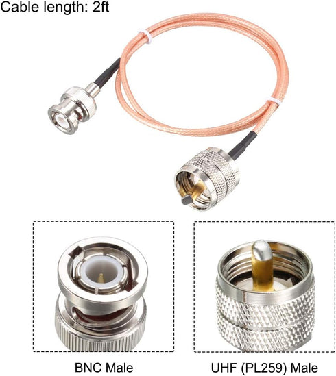 uxcell UHF () Male to BNC Male Antenna Radio Cable RG316 Coax Cable 2 Ft...