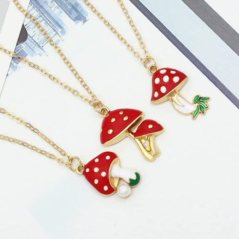 Pack 3 Cute Mushroom Pendant Chain Necklace for Three Best Friends Daughter Gold Dainty Fashion Friendship Christmas Birthday Jewelry BFF Gifts...