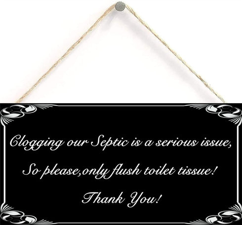 Only Flush Tissue Hanging Bathroom Plaque Septic Tank Toilet Wall Door Decor Thank You Sign 12" x 6"...