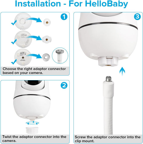 Flexible Baby Monitor Mount Compatible with HelloBaby HB65/HB40/HB6550/HB66/HB6339/HB6550 Pro, ANMEATE SM935E, Baby Camera Mount Without Tools or ...