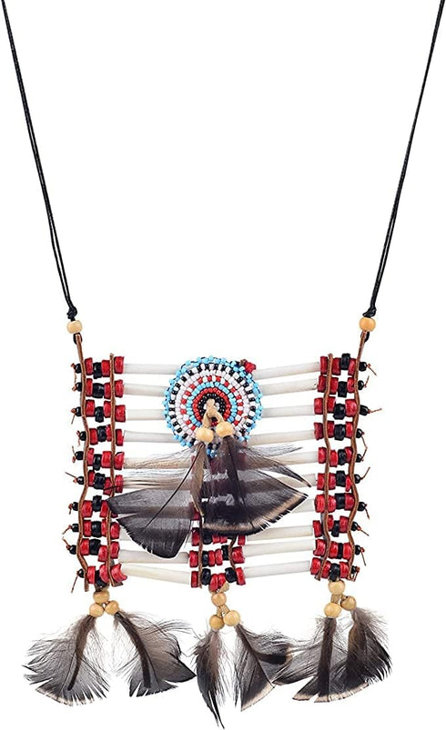 Indian style breastplate, made with bone and feathers, bone choker, Indian inspired choker...