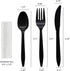 Party Essentials Individually Wrapped Plastic Cutlery Packets/Silverware Kits, Black Fork/Spoon/Knife/Napkin, 50 Sets...