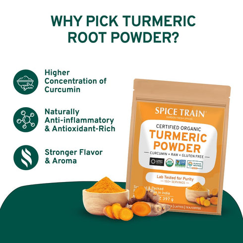 SPICE TRAIN, Organic Turmeric Powder with Curcumin (397g/14oz) Lab Tested for Heavy Metal | USDA Organic, Gluten Free & Vegan | Made from Turmeric...