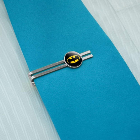 Batman Classic Bat Shield Logo Round Tie Bar Clip Clasp Tack Silver Color Plated...