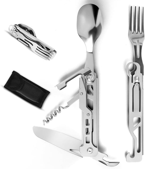 UMEINAC TECH Camping Utensils,7 in 1 Camping Utensil Set Camping Fork Spoon Knife Set Camp Backpacking Utensils Folding Cutlery Set for Travel Hik...